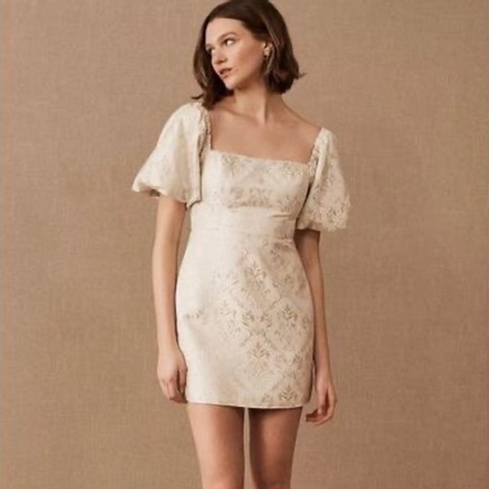 NWT BHLDN Sachin and Babi Kendall Mini Dress Sz 6 Ivory Gold Bridal Bachelorette